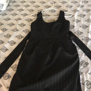 Black pinstriped dress with pockets!